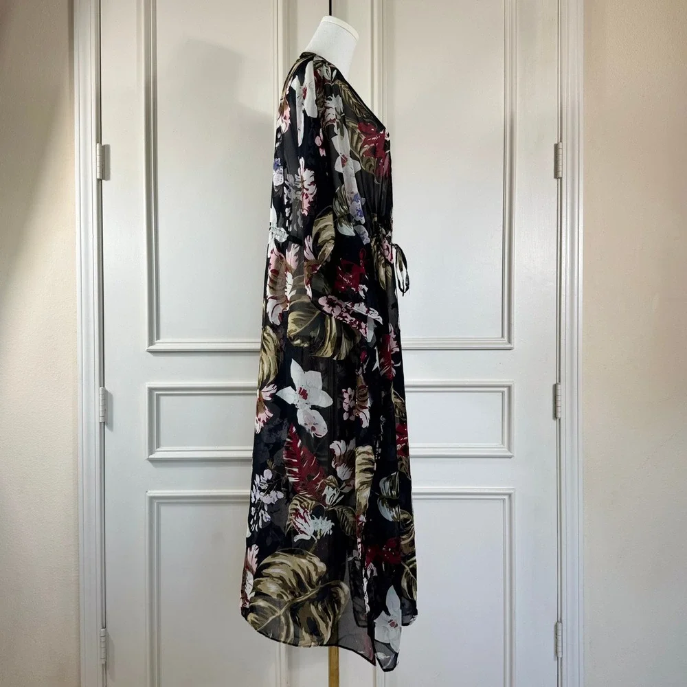 Walter Baker Floral Sheer Kimono Women's Size O/S Black Tropical Boho Longline